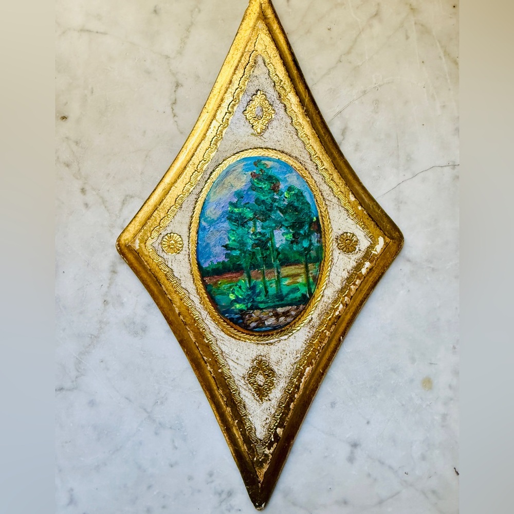 Vintage Florentine Wooden Wall Hanging with Hand-painted Landscape